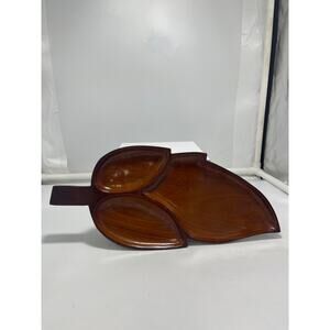 Fine Mahogany Leaf Wood Tray 3 section 18" Handmade Haiti Vintage